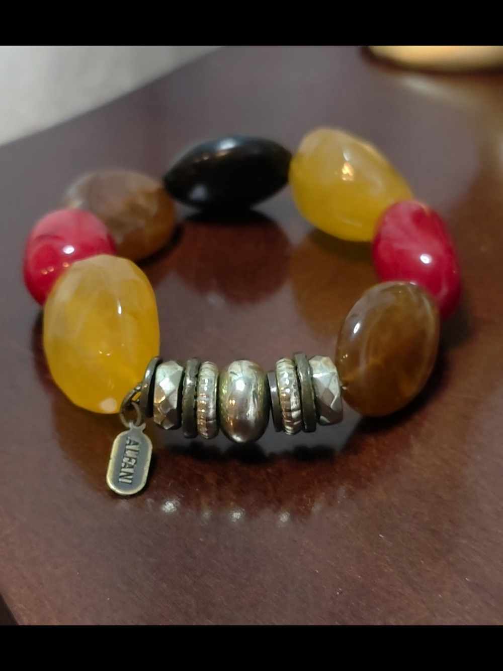 Alfani Yellow, Pink, Brown and Black Beaded Stretch Bracelet